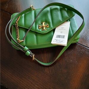 Tory Burch Green Gold Crossbody Bag with Chain Detail